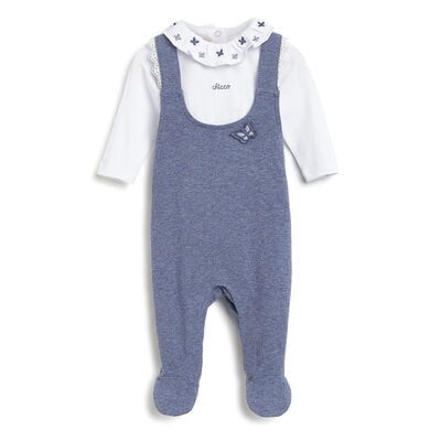 Girls Dark Light Blue Long Sleeve T-shirt with Sleeveless Babysuit